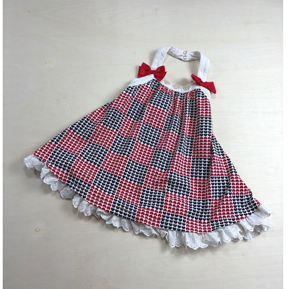 Maggie & Zoe Toddler Girls Heart Checkered Halter Dress Red Navy White 24M